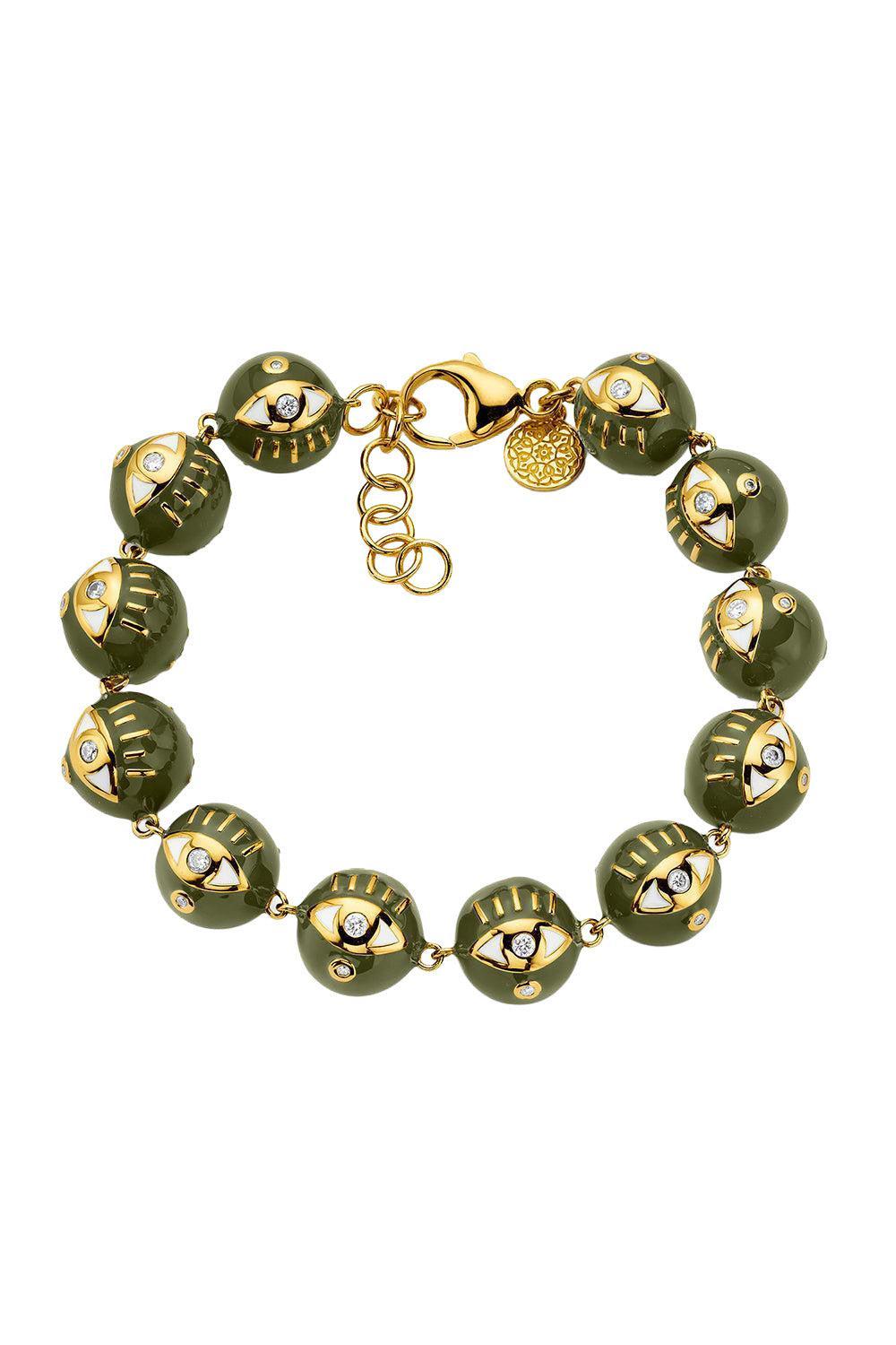 Army Green Evil Eye Bracelet - 12mm-YELLOW GOLD-JEWELRYFINE JEWELBRACELET O-BUDDHA MAMA