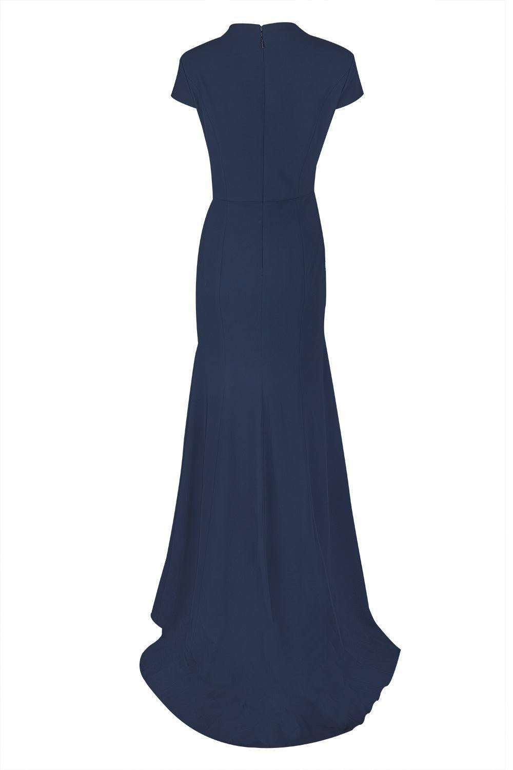 Embroidered Cherry Blossom Gown-NAVY-10-CLOTHINGDRESSGOWN-OSCAR DE LA RENTA
