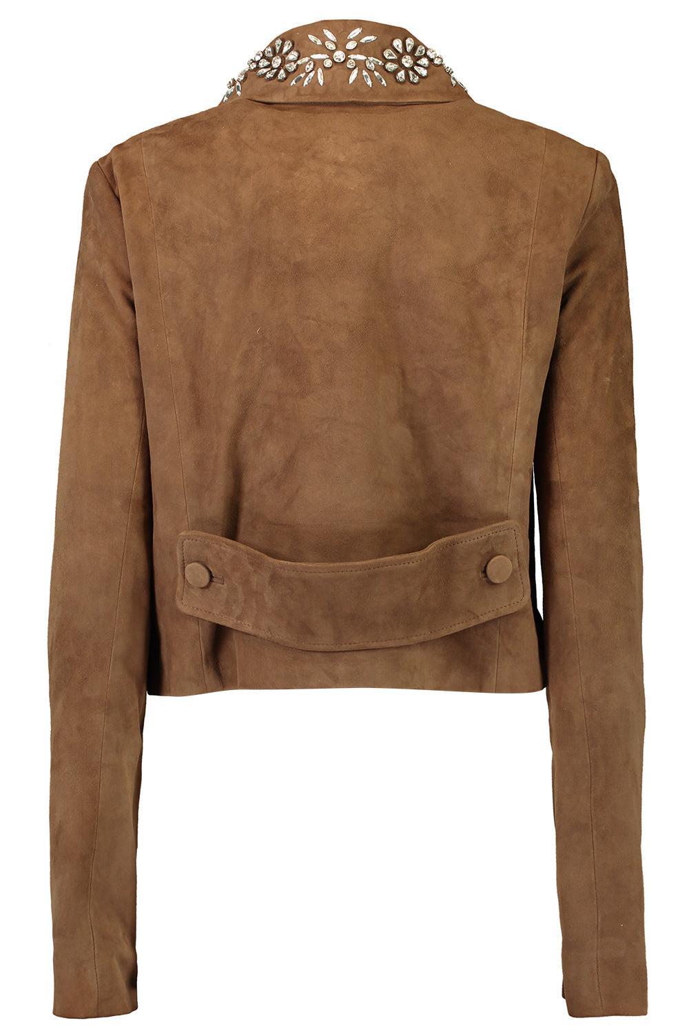 Crystal Embroidered Jacket-DKCOGNAC-4-CLOTHINGJACKETLEATHER-OSCAR DE LA RENTA