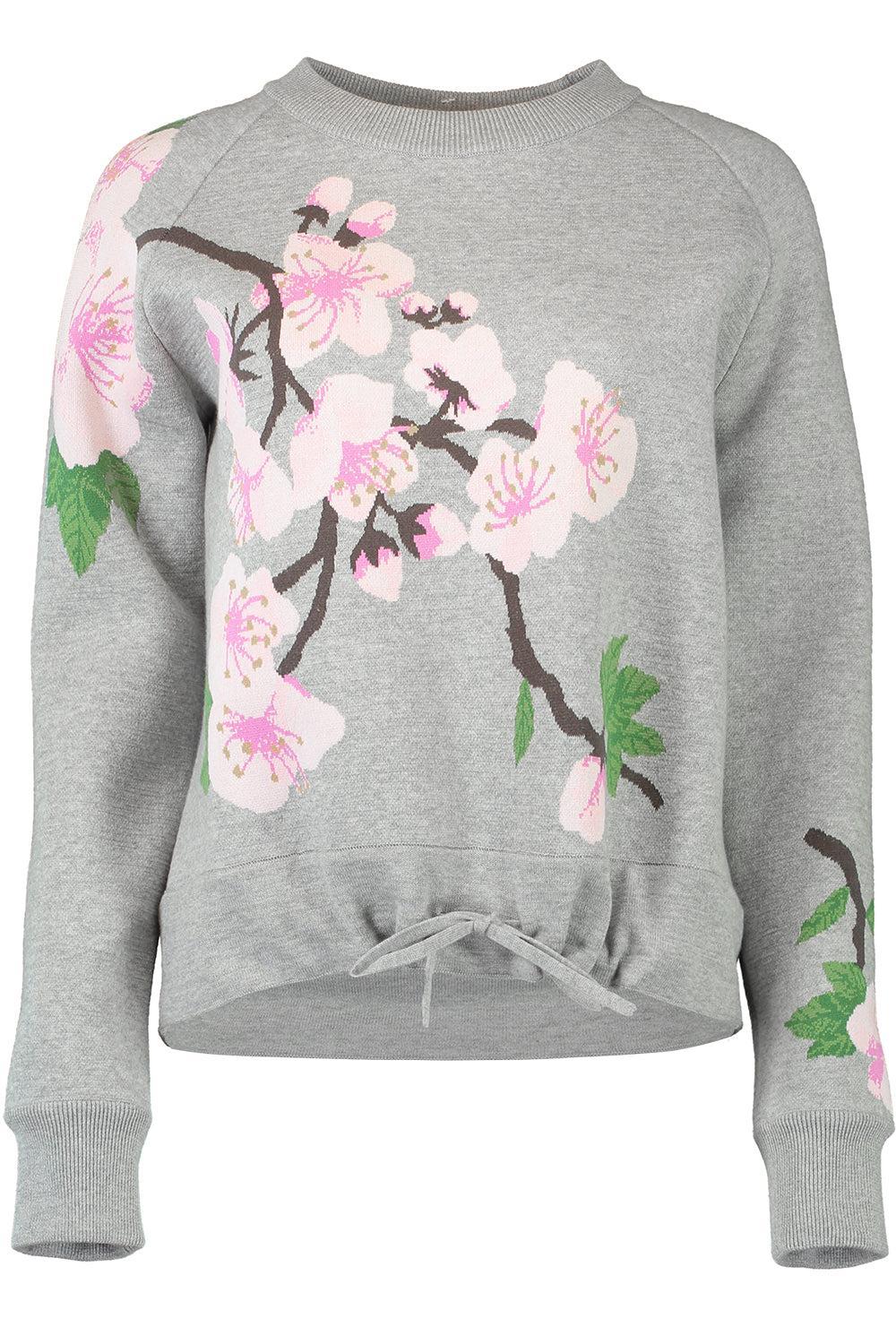 Cherry Blossom Drawstring Pullover-GREY PINK-XS-CLOTHINGTOPKNITS-OSCAR DE LA RENTA