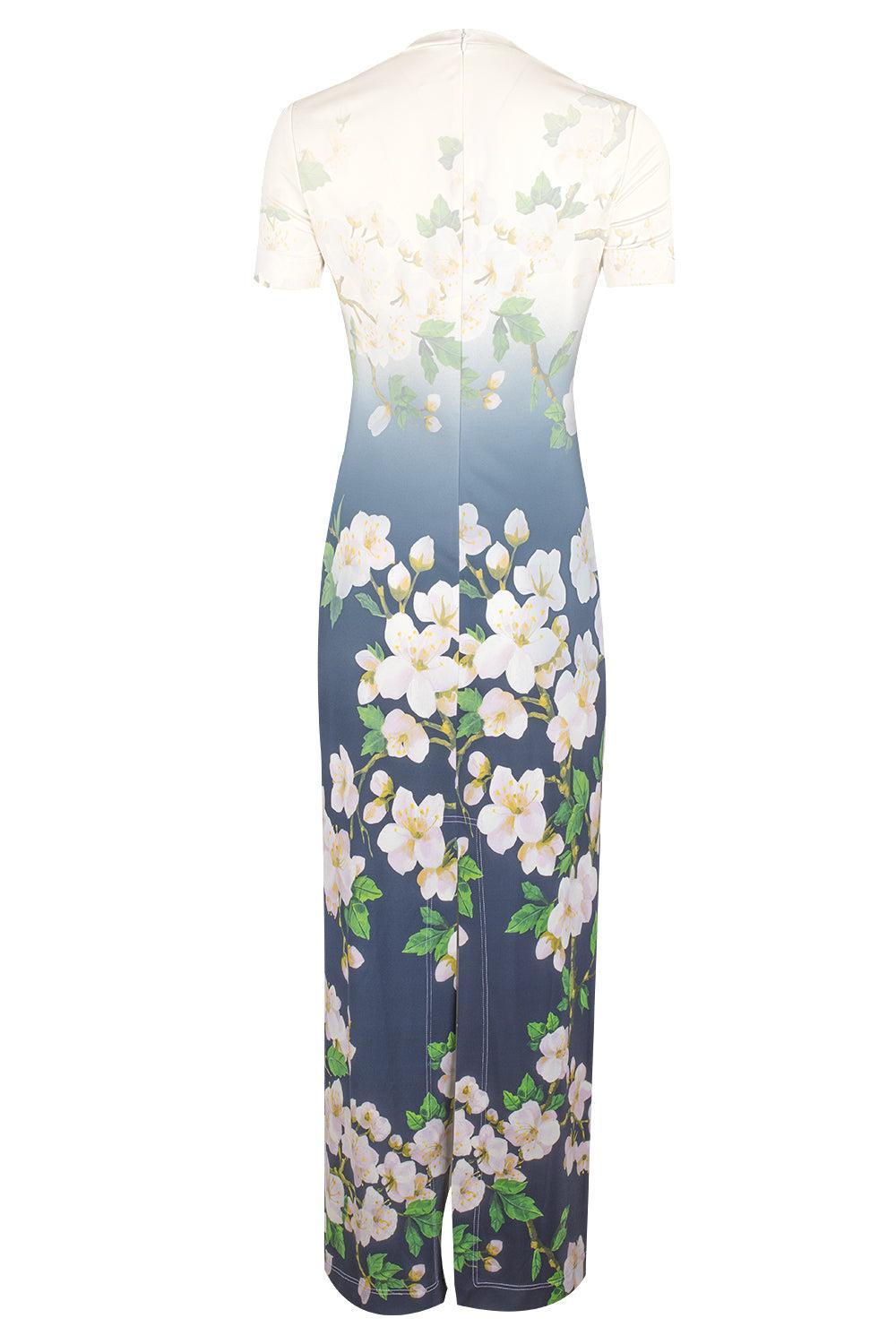 Short Sleeve Cherry Blossom Dress-WHT/NVY-2-CLOTHINGDRESSCASUAL-OSCAR DE LA RENTA