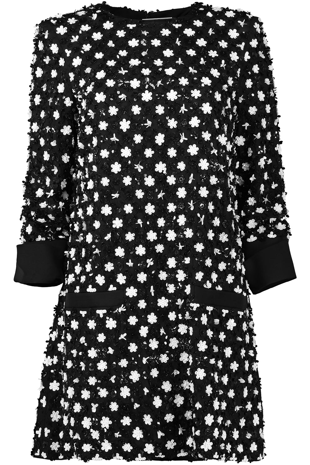 Mid Sleeve Shift Dress-BLACK-4-CLOTHINGDRESSCASUAL-OSCAR DE LA RENTA