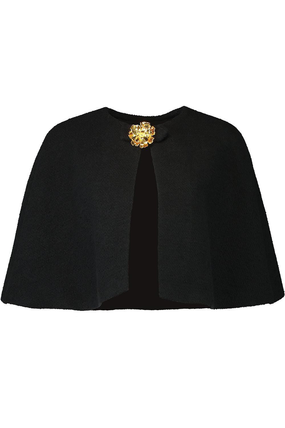 Midi Sleeve Cape Jacket-BLACK-2-CLOTHINGJACKETCASUAL-OSCAR DE LA RENTA
