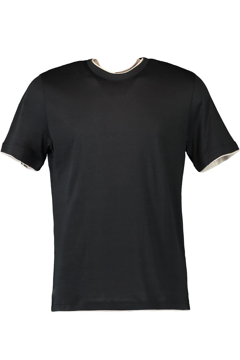 Crewneck Contrast Tee - Black Sand-BLACK/SAND-S-MENSCLOTHINGSHIRT-ELEVENTY