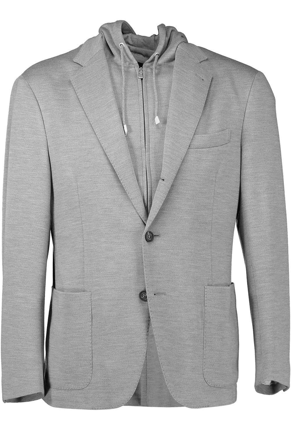 Single Breast Hooded Blazer - Light Gray Melange-LTGRYMEL-46-MENSCLOTHINGJACKET-ELEVENTY