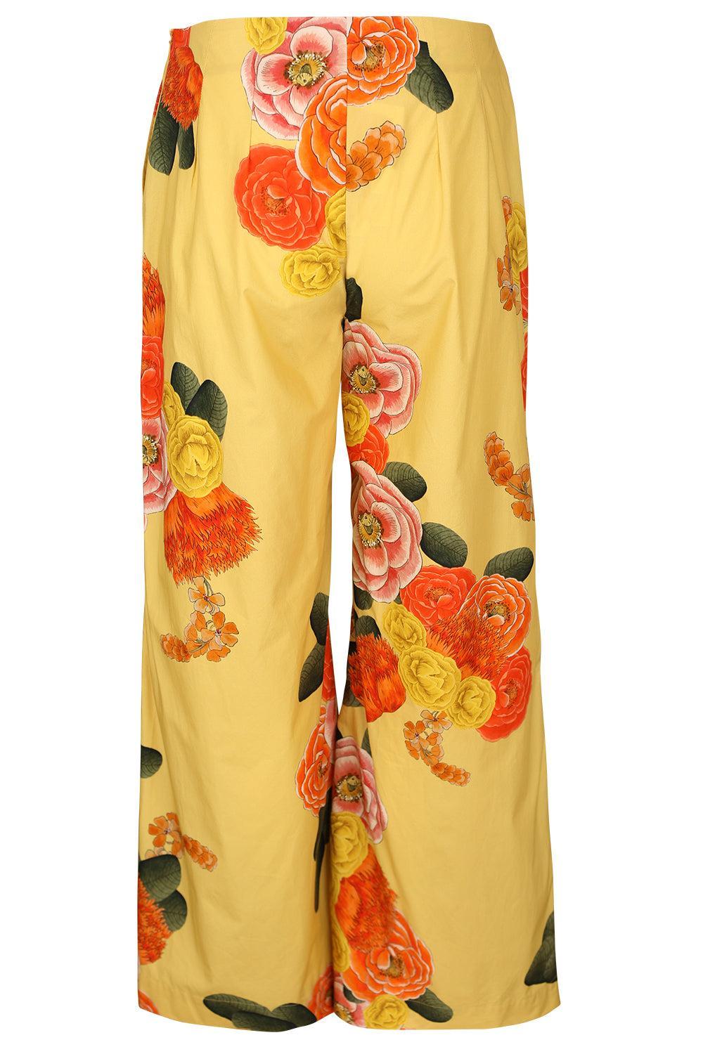 Floral Part Wide Leg Trouser-SAFRNMLT-38-CLOTHINGPANTWIDE LEG-GIAMBATTISTA VALLI