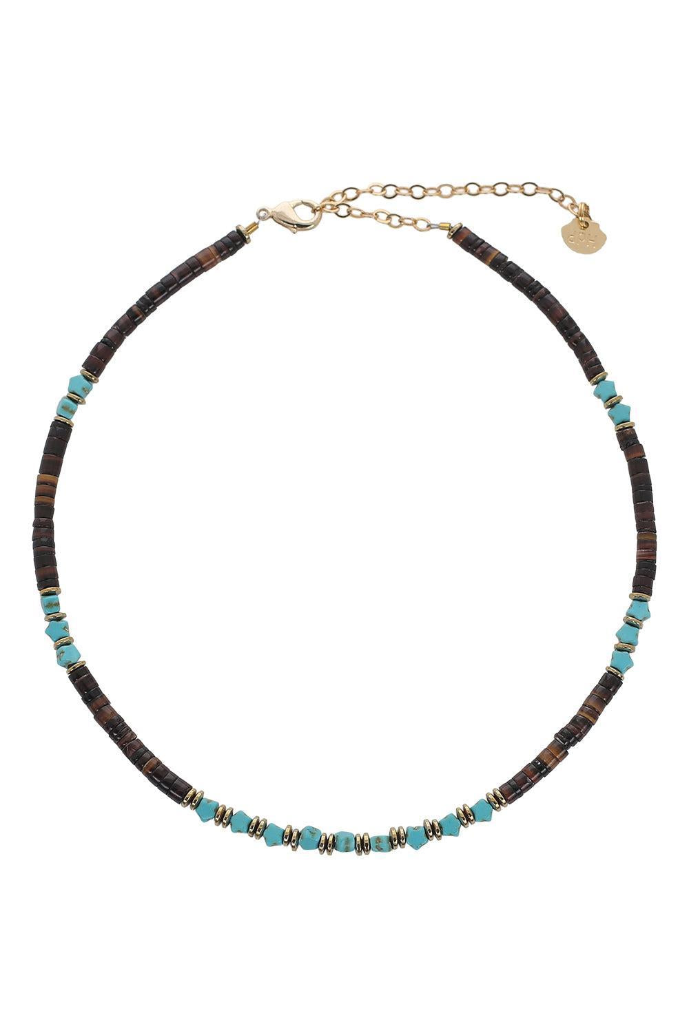 Brown Turquoise Beaded Necklace-BROWN/BLUE-JEWELRYBOUTIQUENECKLACE O-HIJAS DE PUKA