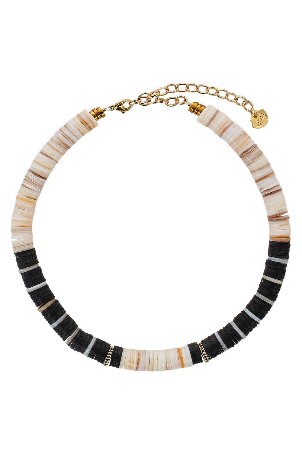 Ecru Shell Black Beaded Necklace-ECRU/BLK-JEWELRYBOUTIQUENECKLACE O-HIJAS DE PUKA
