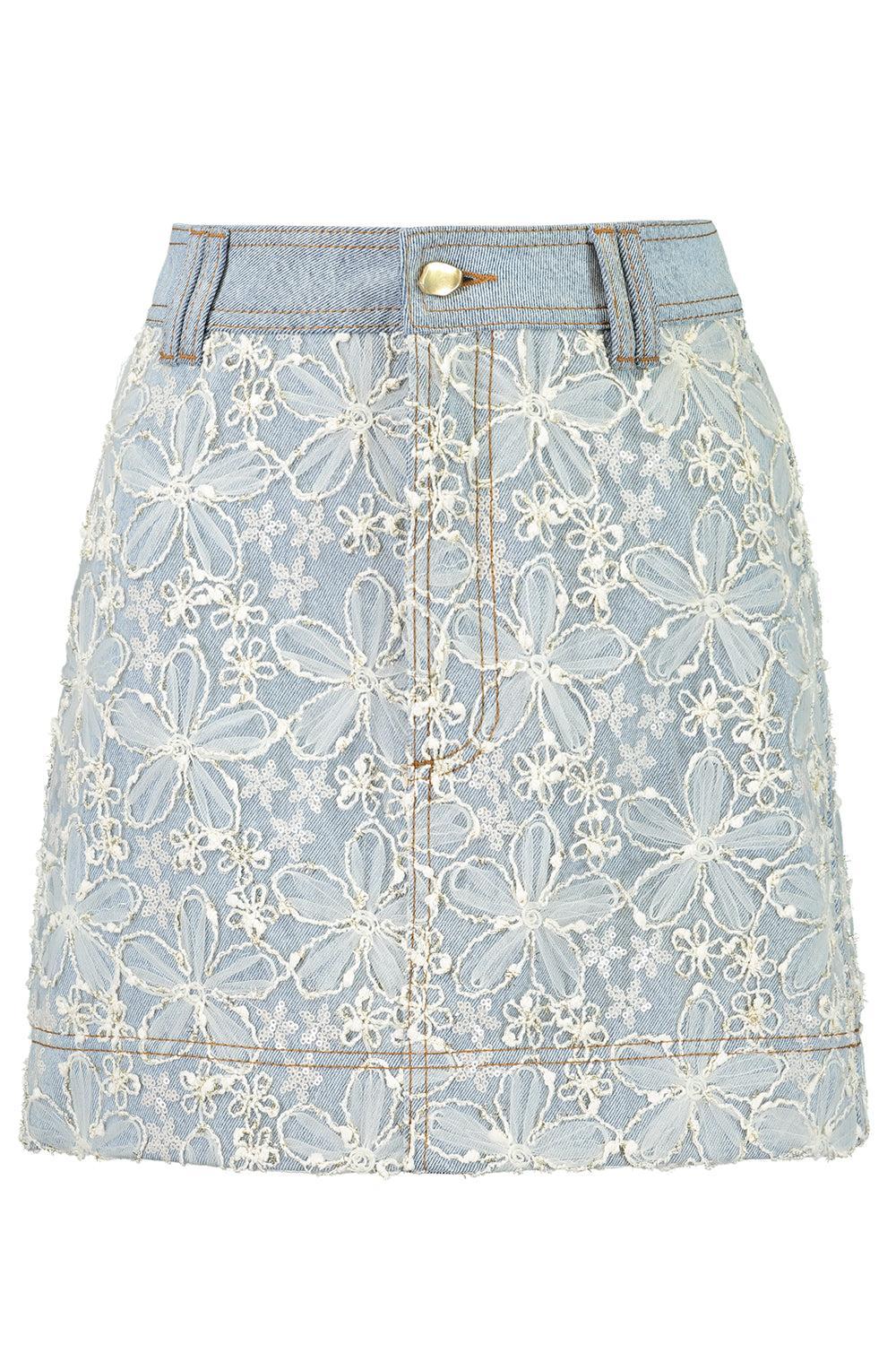 Bloom Denim Skirt-MUM WASH-2-CLOTHINGSKIRTMINI-AJE