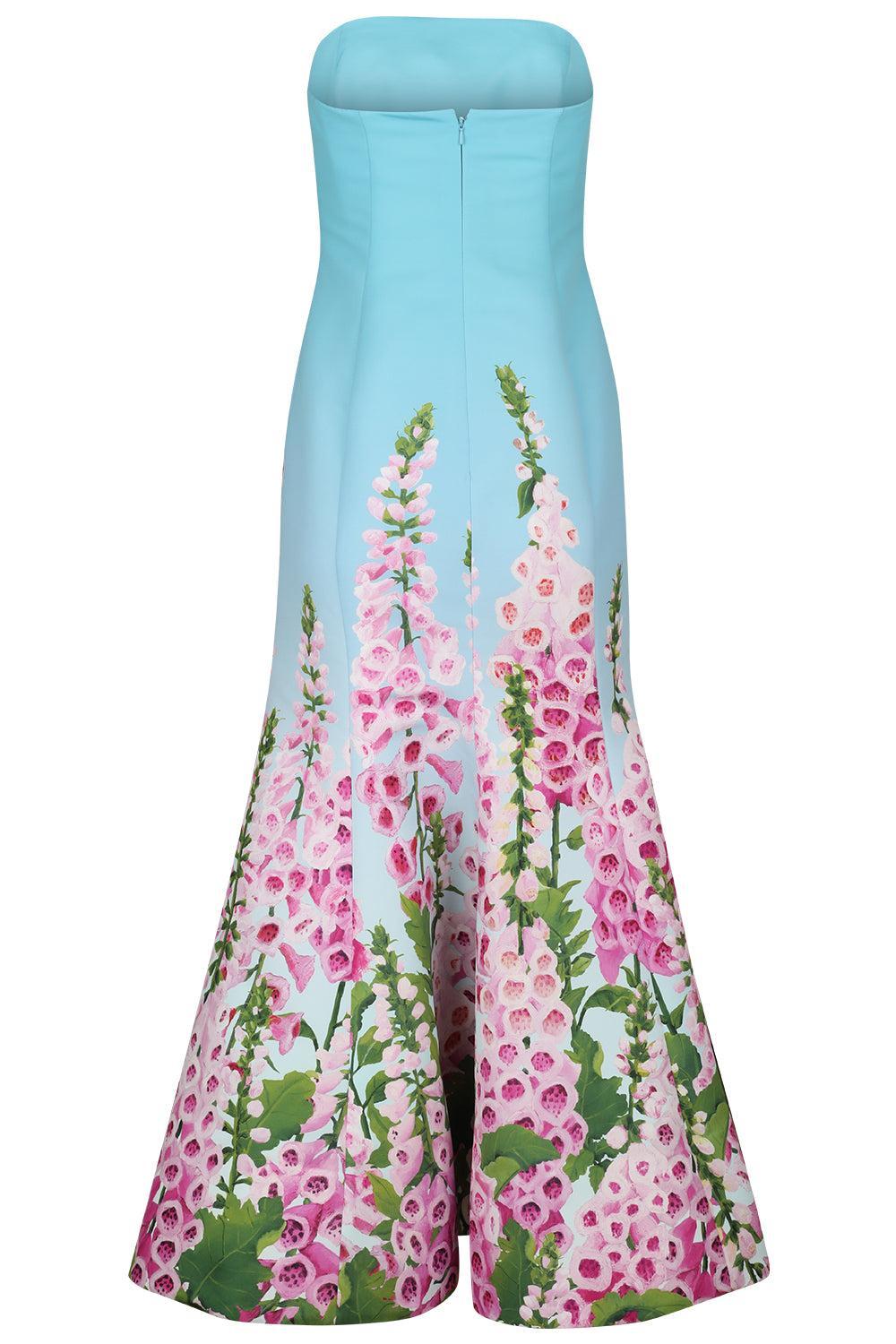 Strapless Foxgloves Ombre Gown-LILC/SKY-4-CLOTHINGDRESSGOWN-OSCAR DE LA RENTA