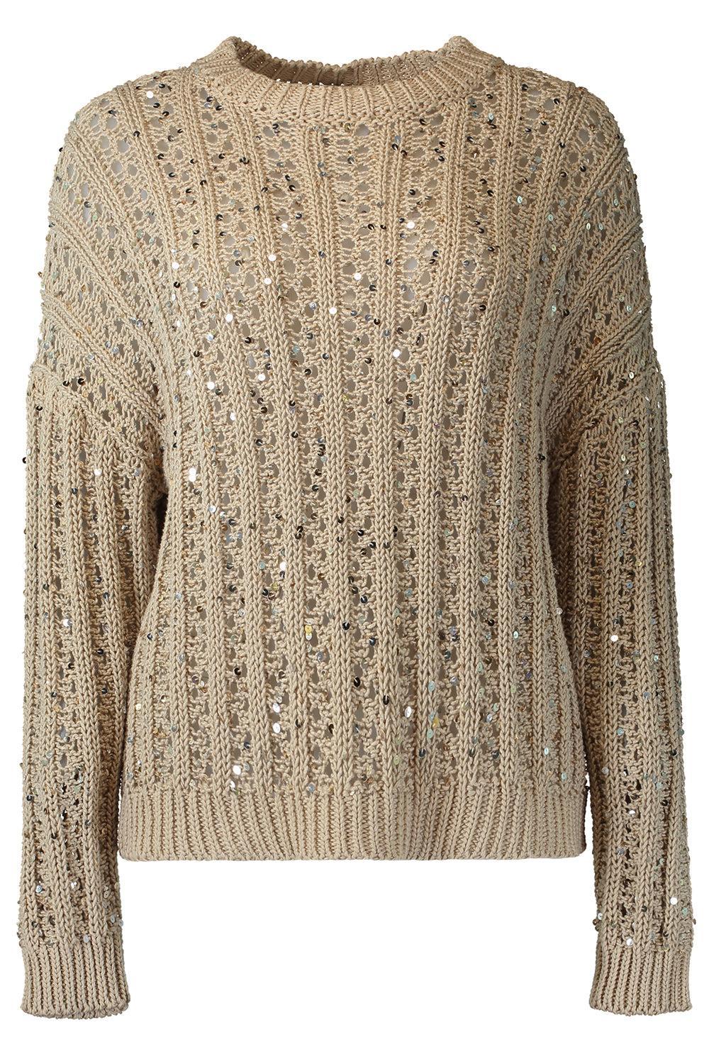 Round Neck Sequin Sweater-GOLD-38-CLOTHINGTOPSWEATER-PESERICO