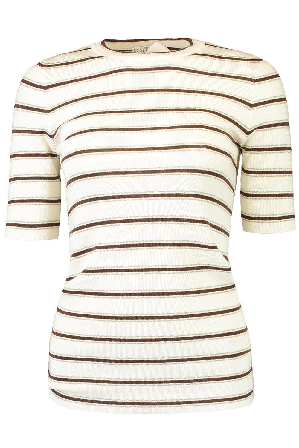 Short Sleeve Striped Knit-WHITE-XS-CLOTHINGTOPKNITS-BRUNELLO CUCINELLI
