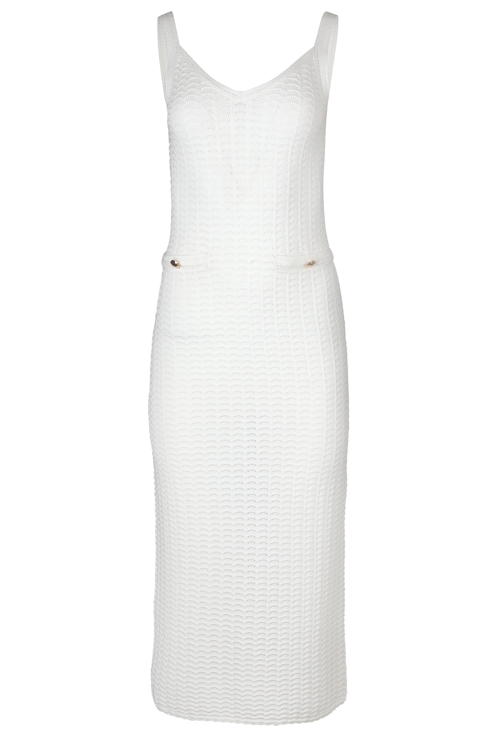 Sleeveless Button Stitch Dress-IVORY-XS-CLOTHINGDRESSCASUAL-MONIQUE LHUILLIER