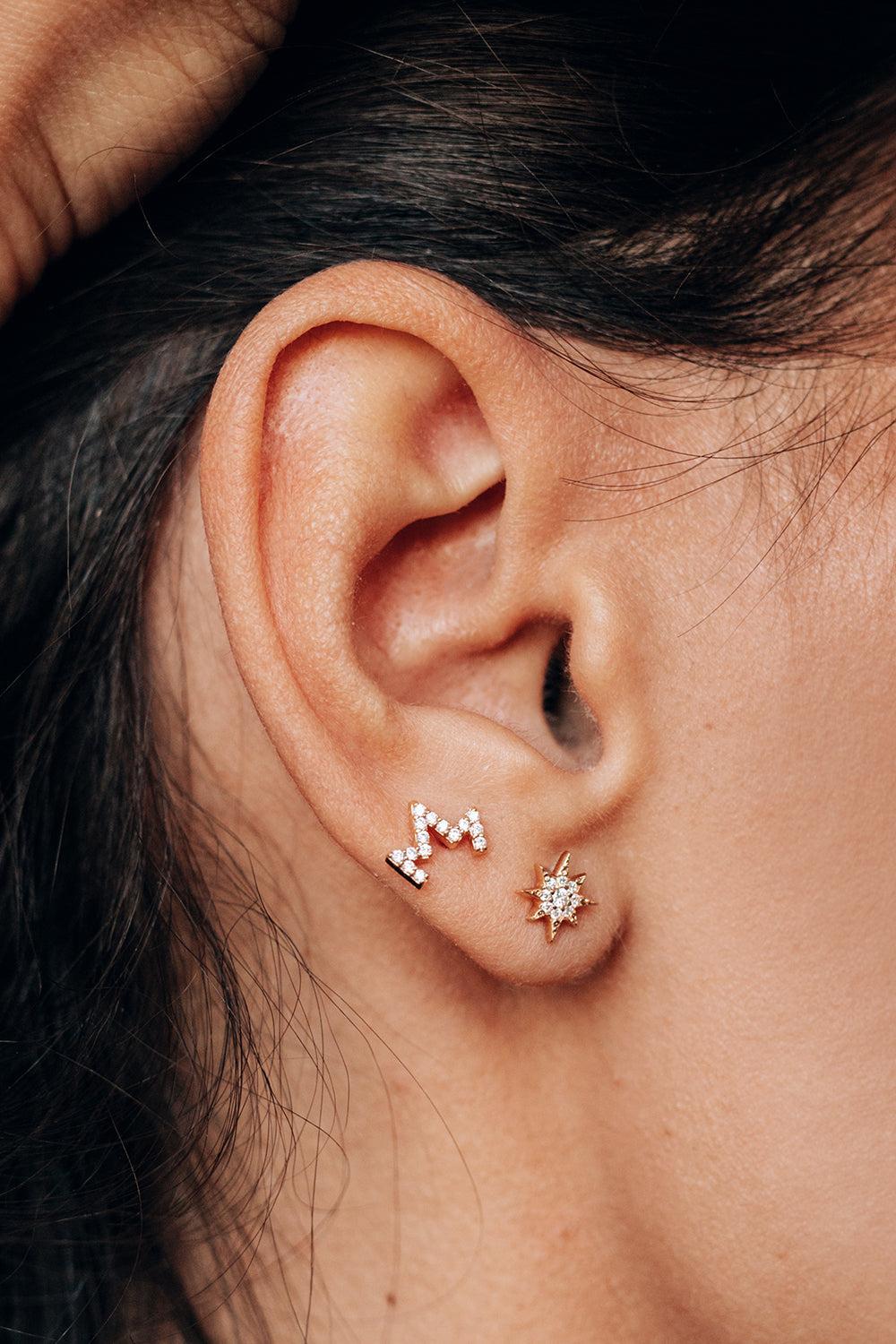 Diamond Aztec North Star End-YELLOW GOLD-JEWELRYFINE JEWELEARRING-ANZIE