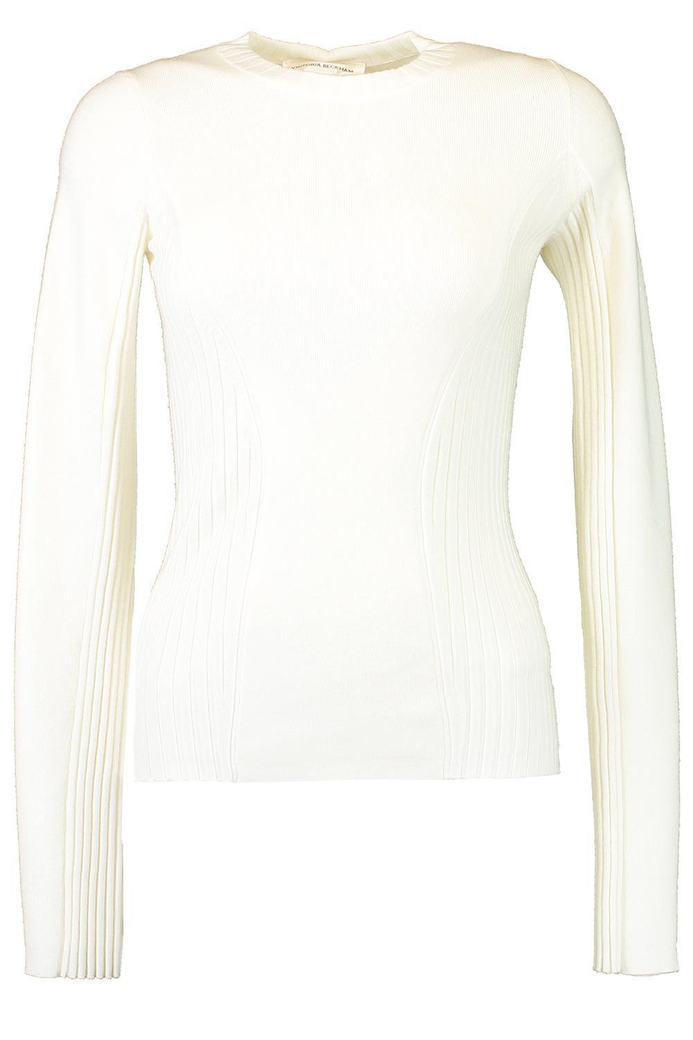 Panelled Rib Crew Neck Top-CREAM-XS-CLOTHINGTOPTANK-VICTORIA BECKHAM