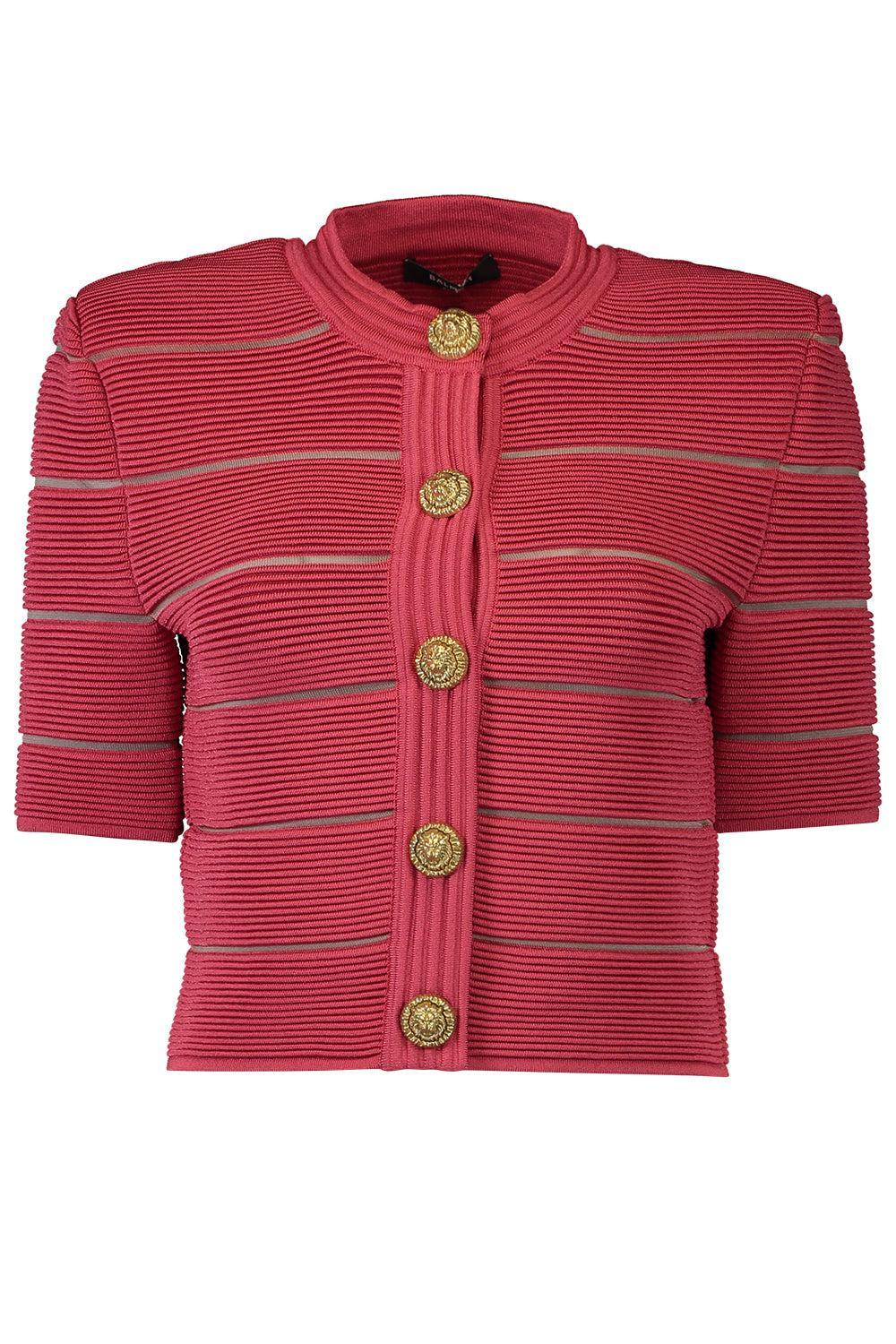 Short Sleeve Stripe Cardigan-STRIPE-36-CLOTHINGTOPCARDIGAN-BALMAIN