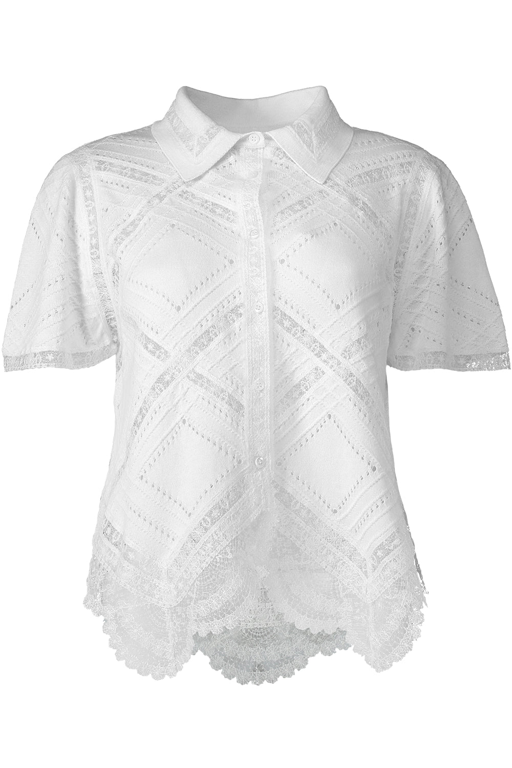 Short Sleeve Knit Shirt-WHITE-38-CLOTHINGTOPBLOUSE-ERMANNO SCERVINO