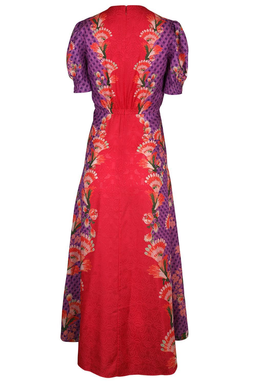 Lea Long Dress - Feather Raspberry-FLORAL-0-CLOTHINGDRESSCASUAL-SALONI