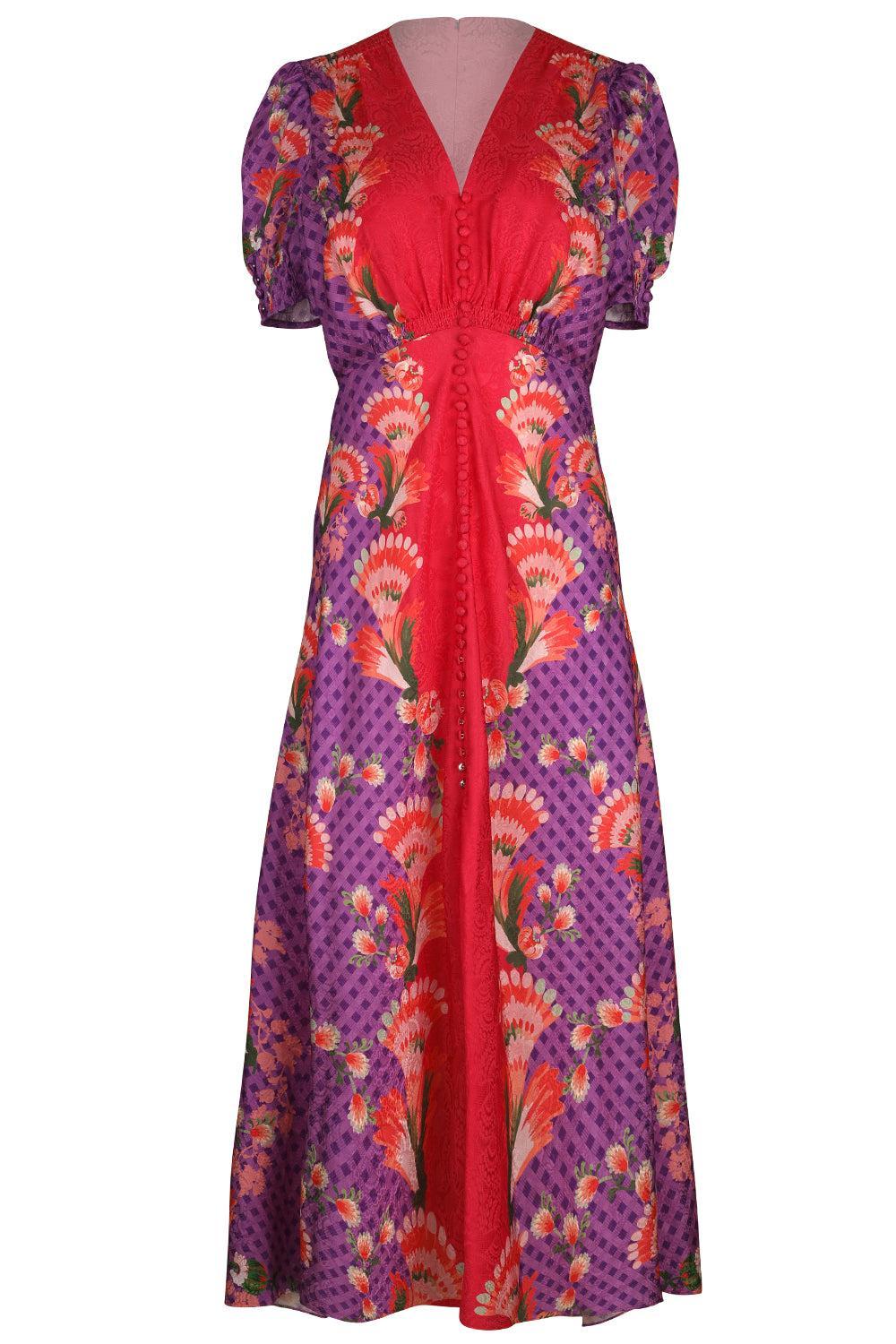 Lea Long Dress - Feather Raspberry-FLORAL-0-CLOTHINGDRESSCASUAL-SALONI