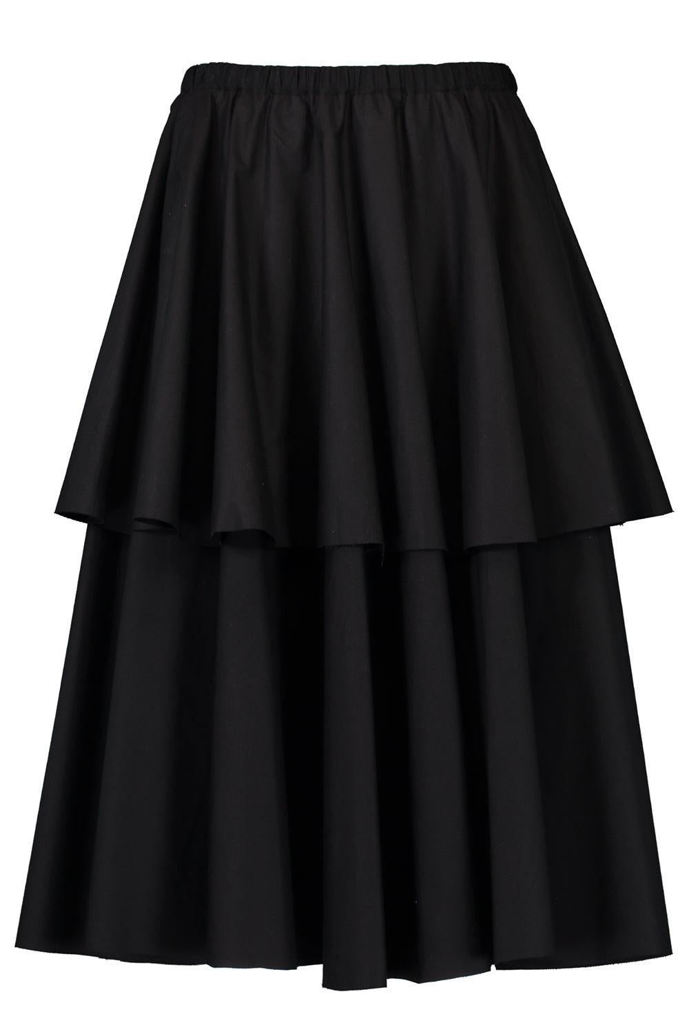 Tier Layered Skirt - Black-BLACK-XS-CLOTHINGSKIRTMIDI-LOUIZA BABOURYAN