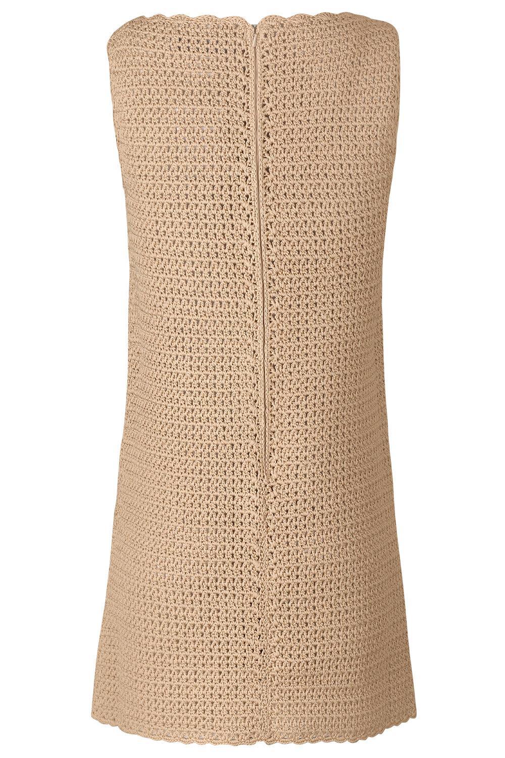 Porcelain Flower Motif Crochet Dress-BROWN-XS-CLOTHINGDRESSCASUAL-OSCAR DE LA RENTA