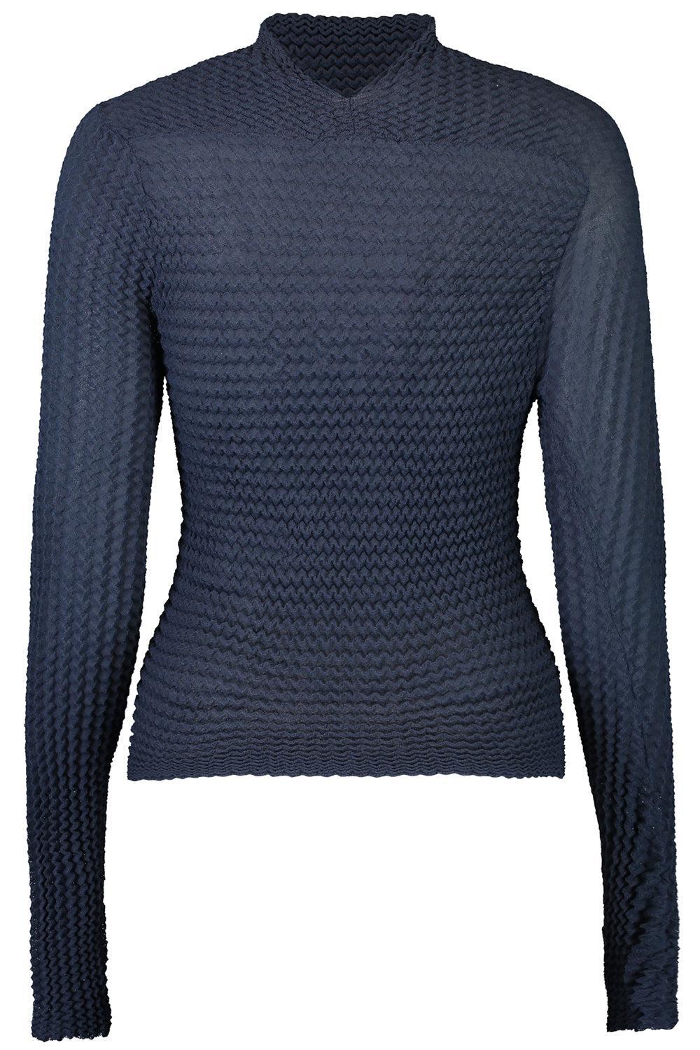 Chevron Long Sleeve Crop Top-BLUE-XS-CLOTHINGTOPKNITS-VICTORIA BECKHAM