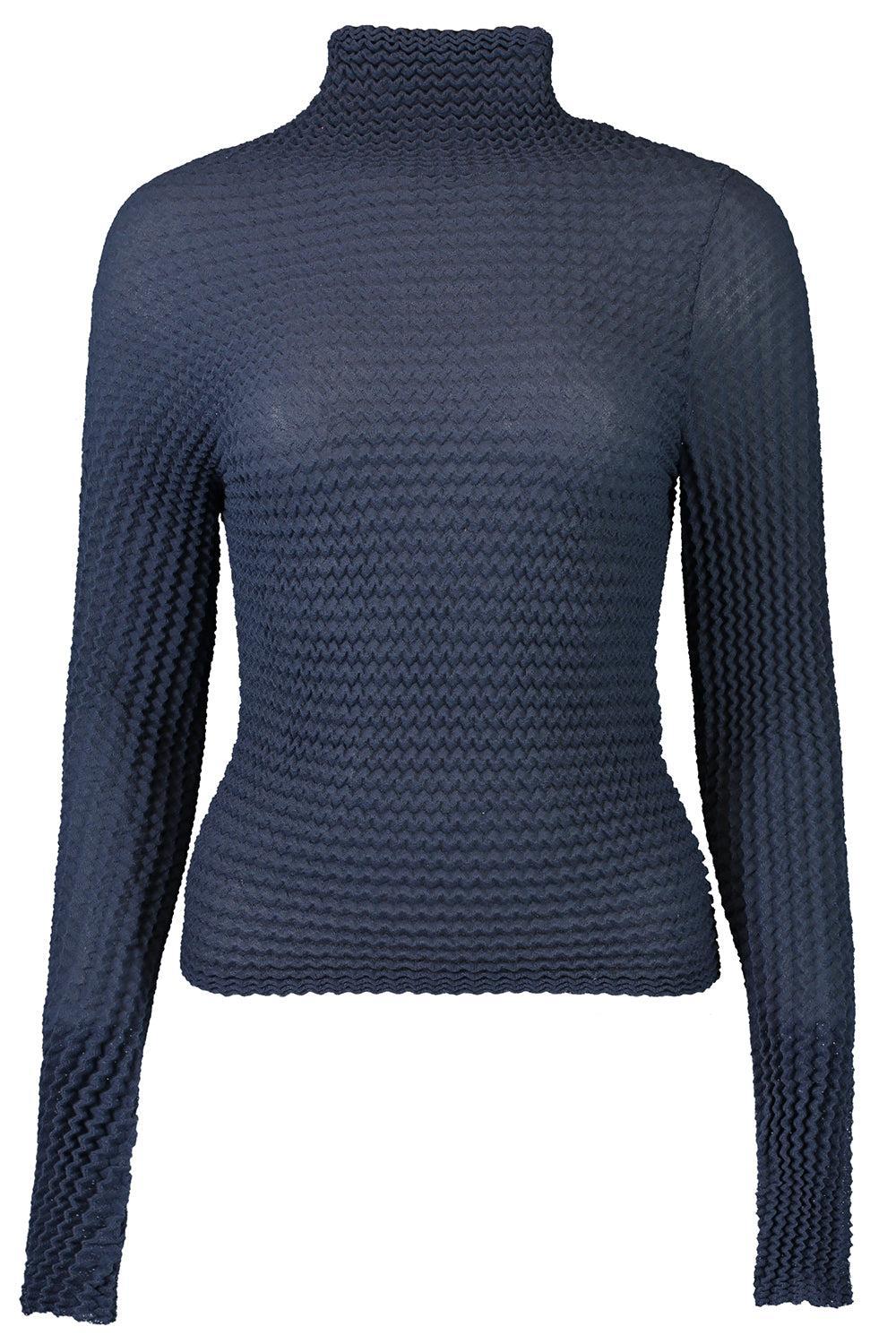 Chevron Long Sleeve Crop Top-BLUE-XS-CLOTHINGTOPKNITS-VICTORIA BECKHAM