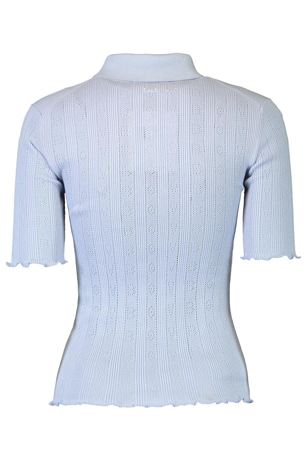 Short Sleeve Frill Polo Top-BLUE-XS-CLOTHINGTOPBLOUSE-VICTORIA BECKHAM