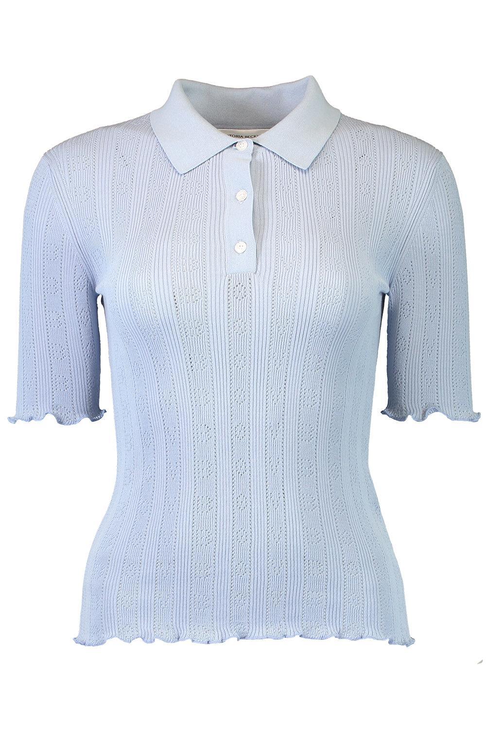 Short Sleeve Frill Polo Top-BLUE-XS-CLOTHINGTOPBLOUSE-VICTORIA BECKHAM