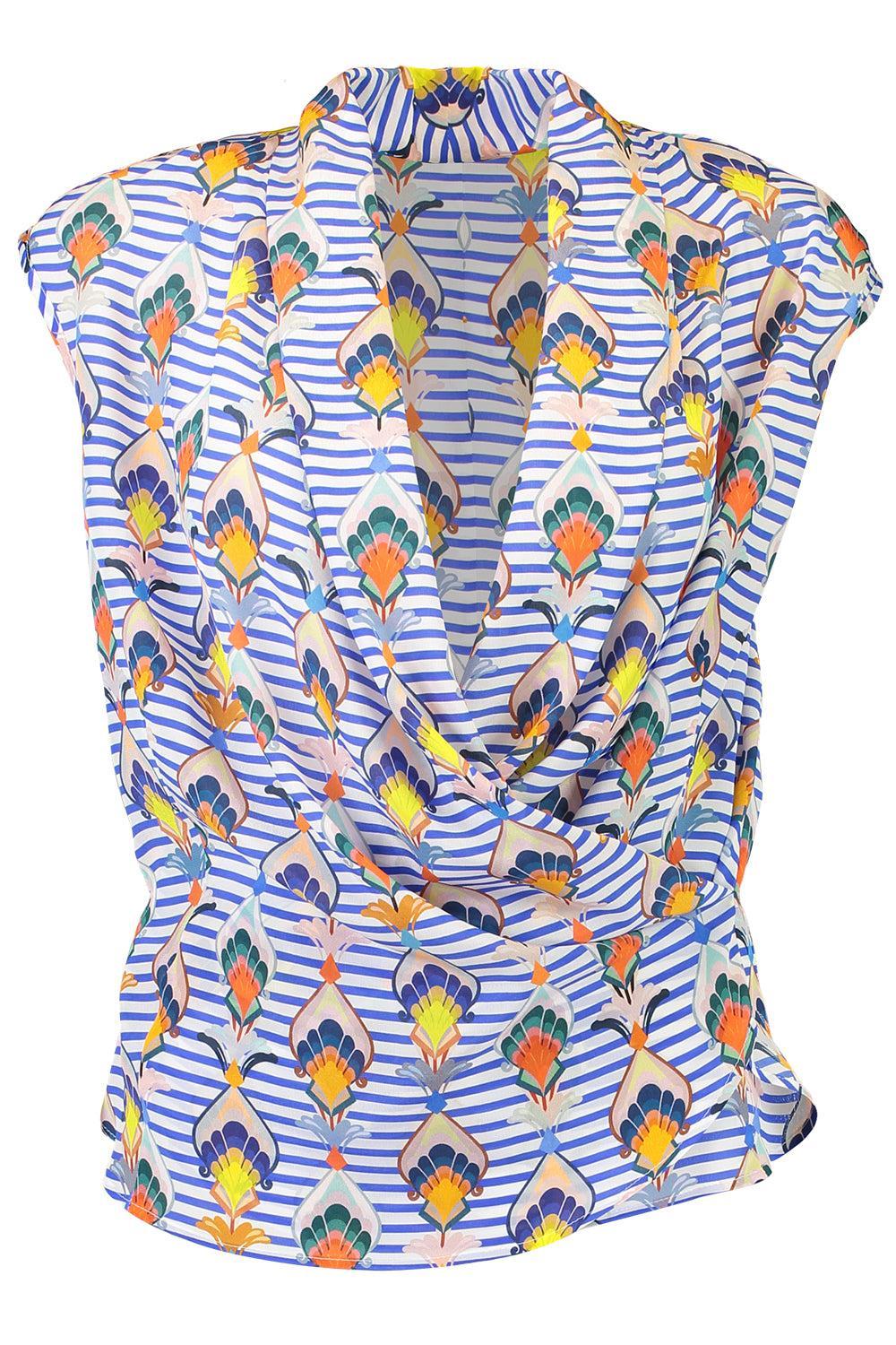Striped Abstract Floral Blouse-STRIPE-34-CLOTHINGTOPBLOUSE-MAISON COMMON