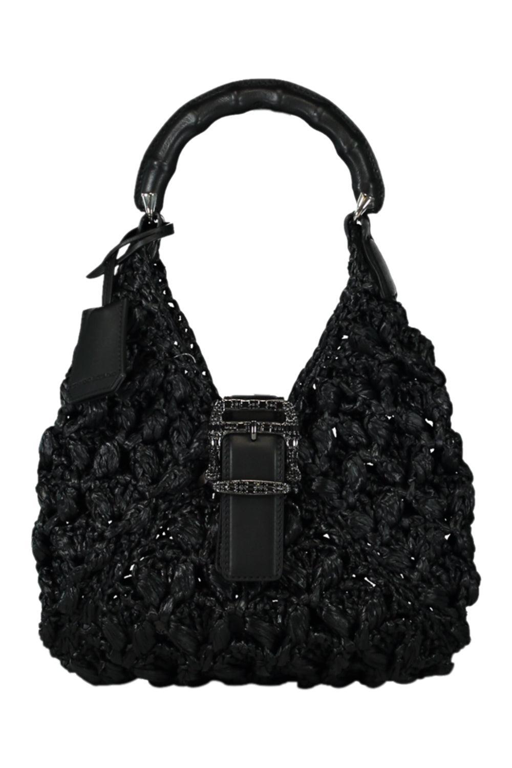Dudu Mini Raffia Hobo Bag-BLACK-O/S-HANDBAGSHOULDER-ERMANNO SCERVINO