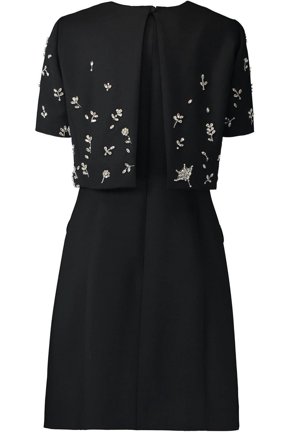 Short Sleeve Crystal Flowers Embroidered Cocktail Dress-BLACK-4-CLOTHINGDRESSCOCKTAIL-OSCAR DE LA RENTA