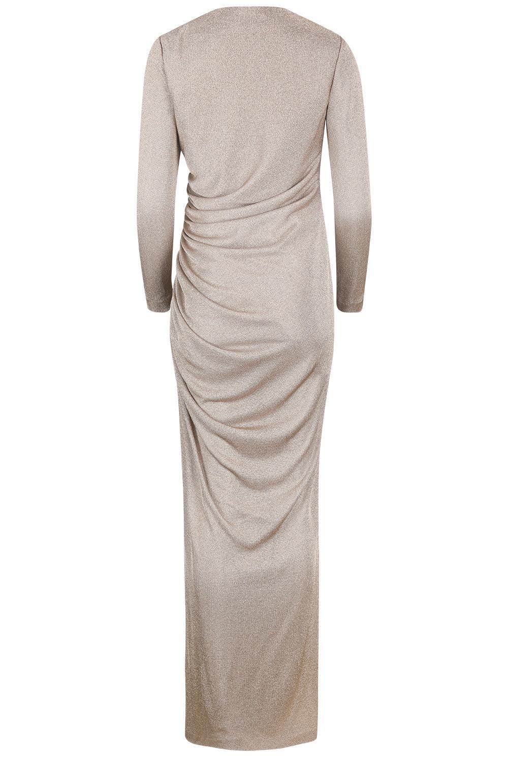 Long Sleeve Draped Metallic Gown-GOLD-4-CLOTHINGDRESSGOWN-OSCAR DE LA RENTA