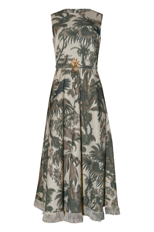 Large Chine Palm Leaves Midi Dress-COASTAL-6-CLOTHINGDRESSCASUAL-OSCAR DE LA RENTA
