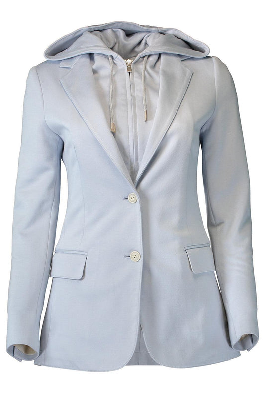 Single Breasted Blazer with Bib-BLUE-36-CLOTHINGJACKETBLAZERS-ELEVENTY