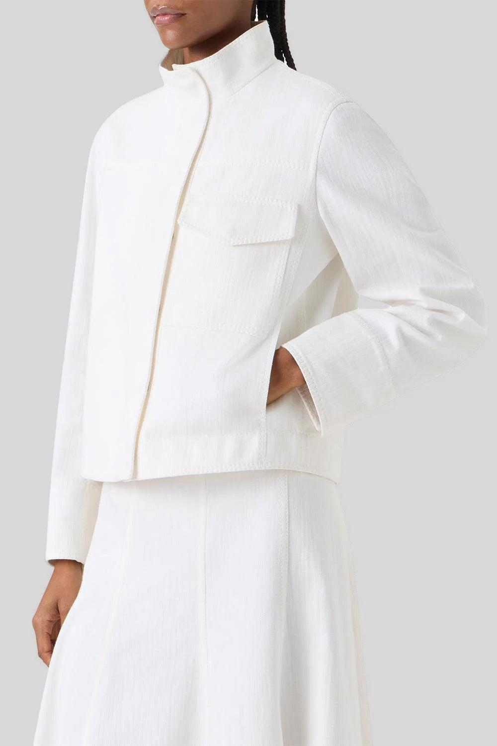 Zip Front Pocket Jacket-CREAM-2-CLOTHINGJACKETDENIM-AKRIS PUNTO