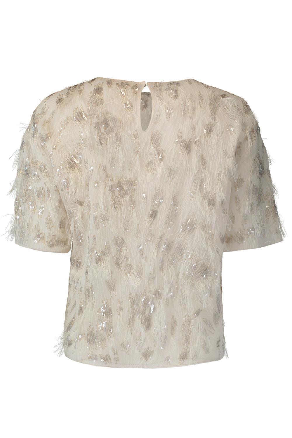 Animalier Sequin Short Sleeve Blouse-CREAM-XS-CLOTHINGTOPBLOUSE-BRUNELLO CUCINELLI