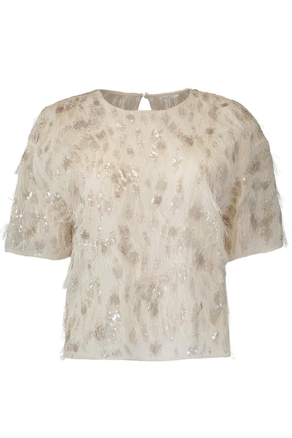 Animalier Sequin Short Sleeve Blouse-CREAM-XS-CLOTHINGTOPBLOUSE-BRUNELLO CUCINELLI