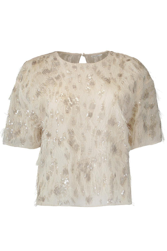 Animalier Sequin Short Sleeve Blouse-CREAM-XS-CLOTHINGTOPBLOUSE-BRUNELLO CUCINELLI