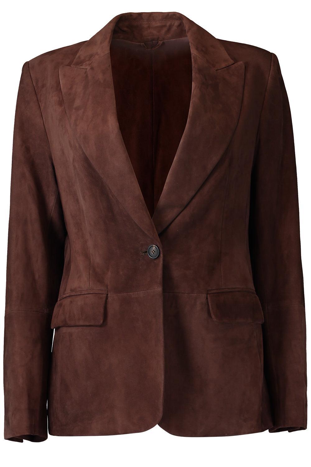  Single Breasted Suede Blazer-BROWN-38-CLOTHINGJACKETBLAZERS-BRUNELLO CUCINELLI 