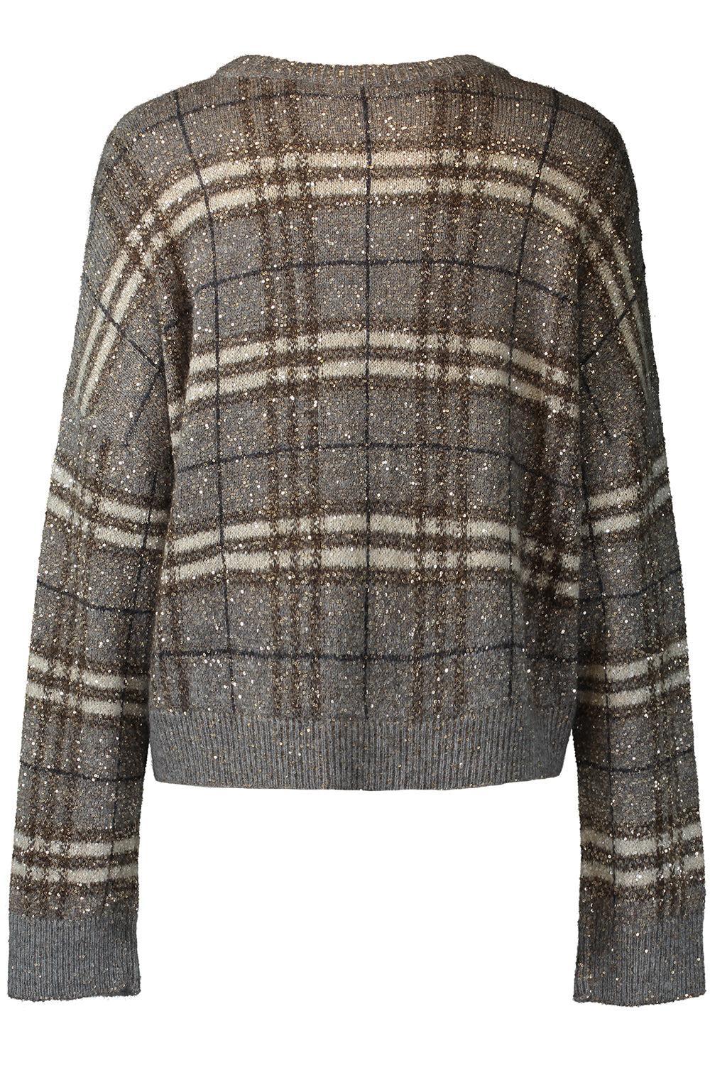 Long Sleeve Plaid Sweater-GREY-XS-CLOTHINGTOPKNITS-BRUNELLO CUCINELLI