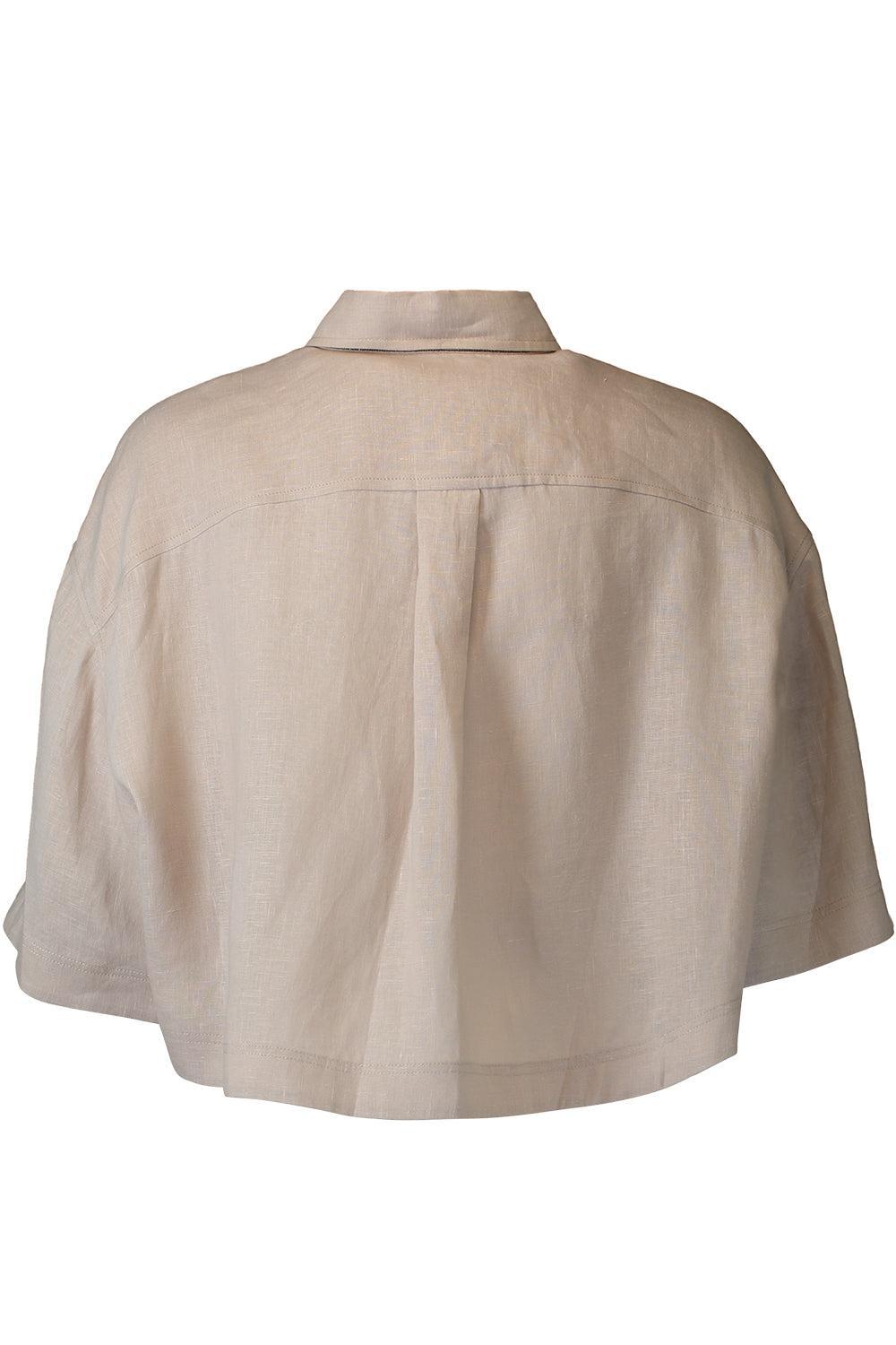 Short Sleeve Cropped Relax Shirt-BROWN-XS-CLOTHINGTOPBLOUSE-BRUNELLO CUCINELLI