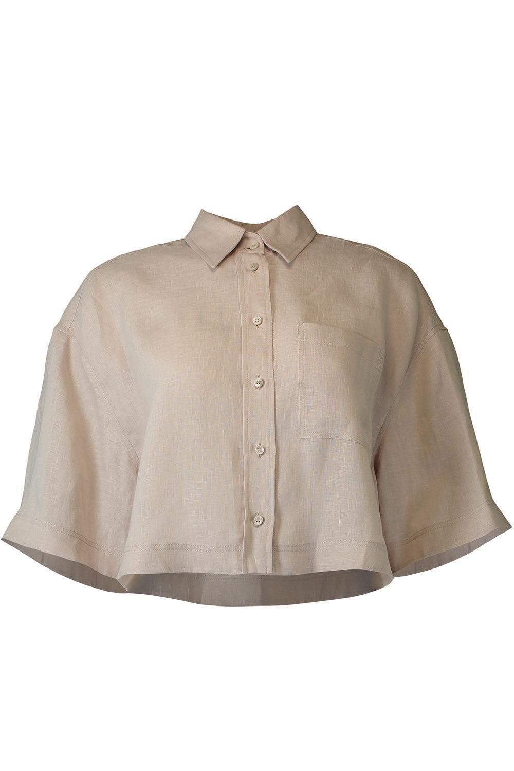 Short Sleeve Cropped Relax Shirt-BROWN-XS-CLOTHINGTOPBLOUSE-BRUNELLO CUCINELLI