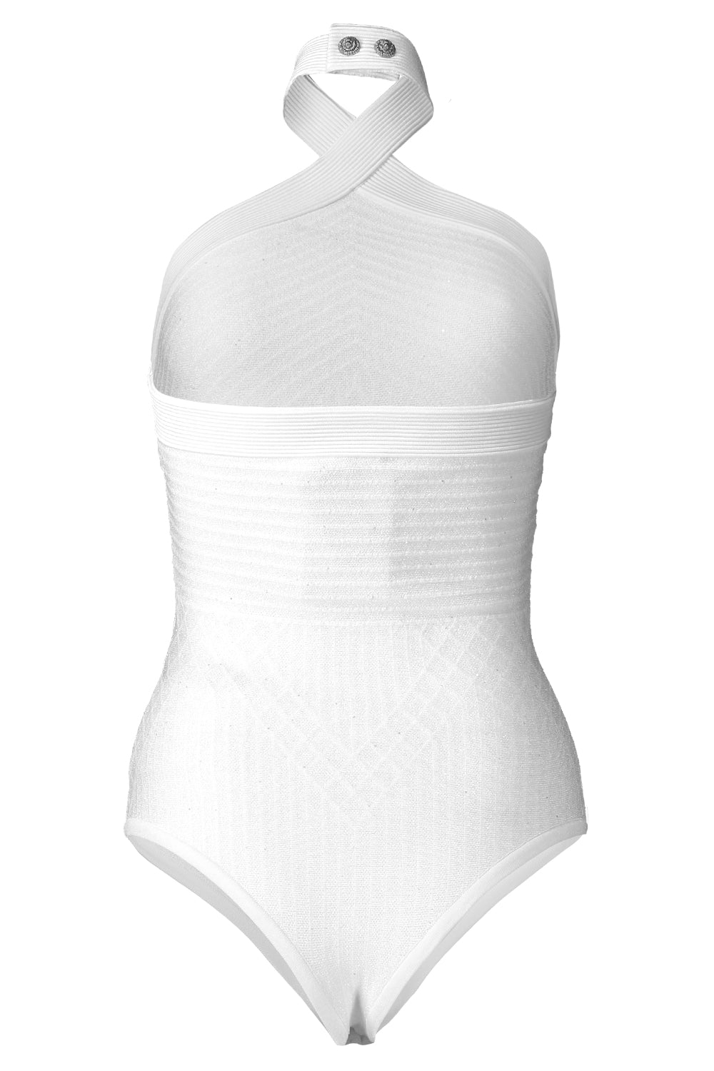 Sleeveless Glitter Knit Bodysuit-WHITE-36-CLOTHINGPANTJUMPSUIT-BALMAIN
