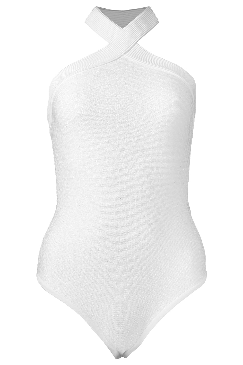 Sleeveless Glitter Knit Bodysuit-WHITE-36-CLOTHINGPANTJUMPSUIT-BALMAIN