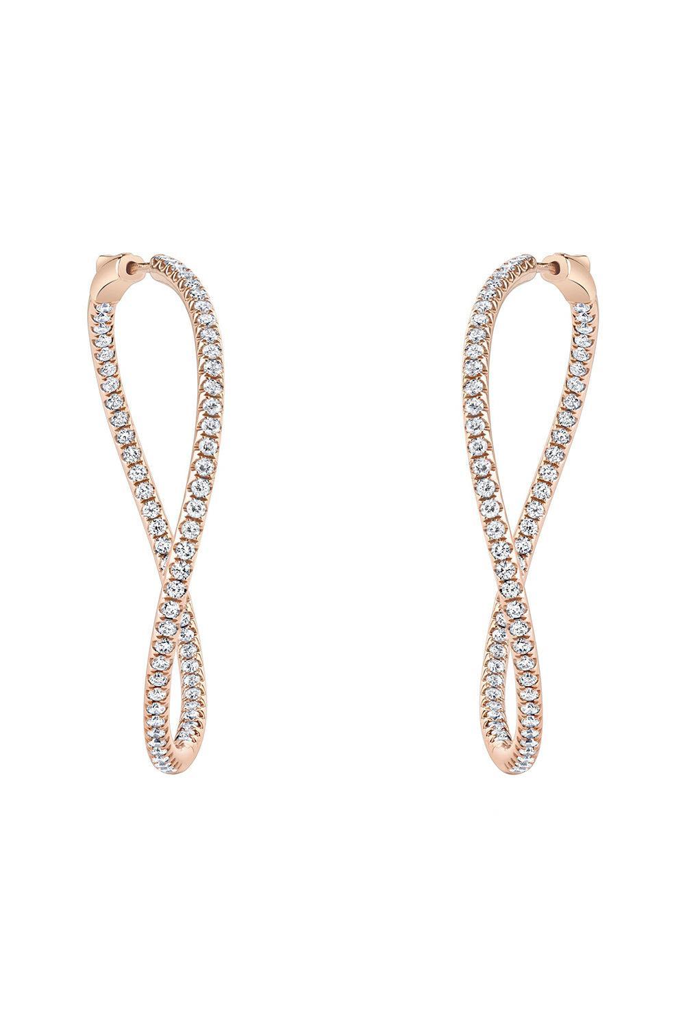Diamond Twisted Hoop Earrings-ROSE GOLD-JEWELRYFINE JEWELEARRING-ANITA KO