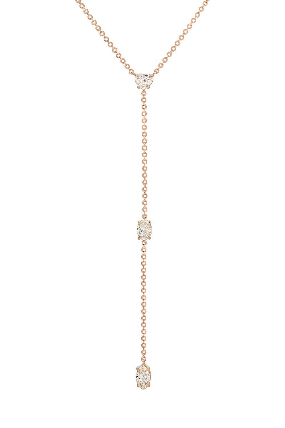 Diamond Heart Oval Short Lariat Necklace-ROSE GOLD-JEWELRYFINE JEWELNECKLACE O-ANITA KO