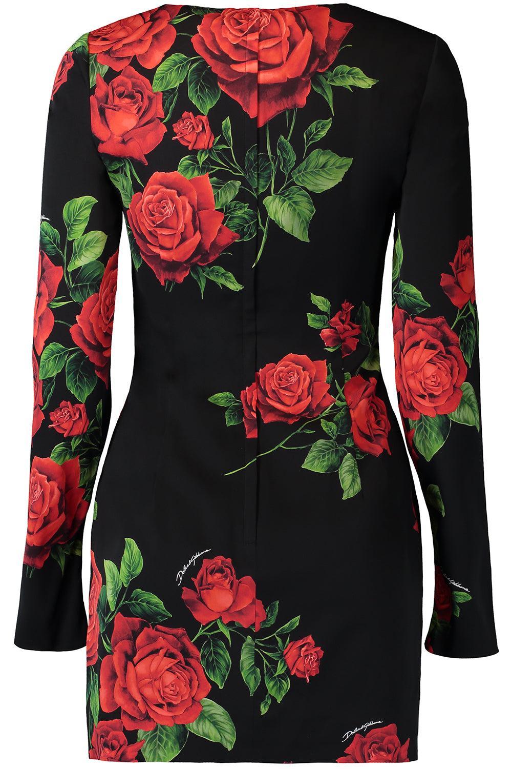Rose Long Sleeve Dress-BLACK-40-CLOTHINGDRESSCASUAL-DOLCE & GABBANA