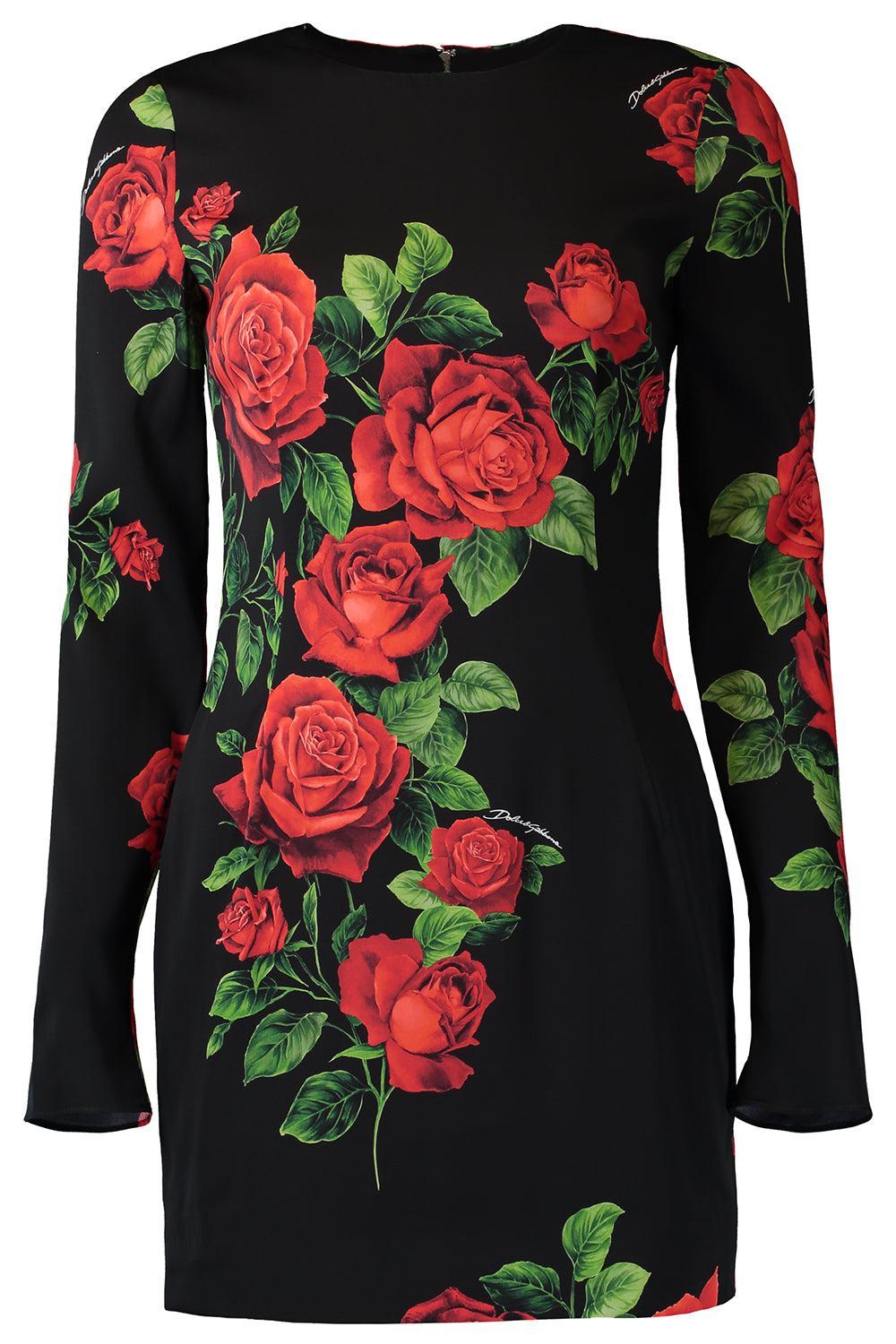 Rose Long Sleeve Dress-BLACK-40-CLOTHINGDRESSCASUAL-DOLCE & GABBANA