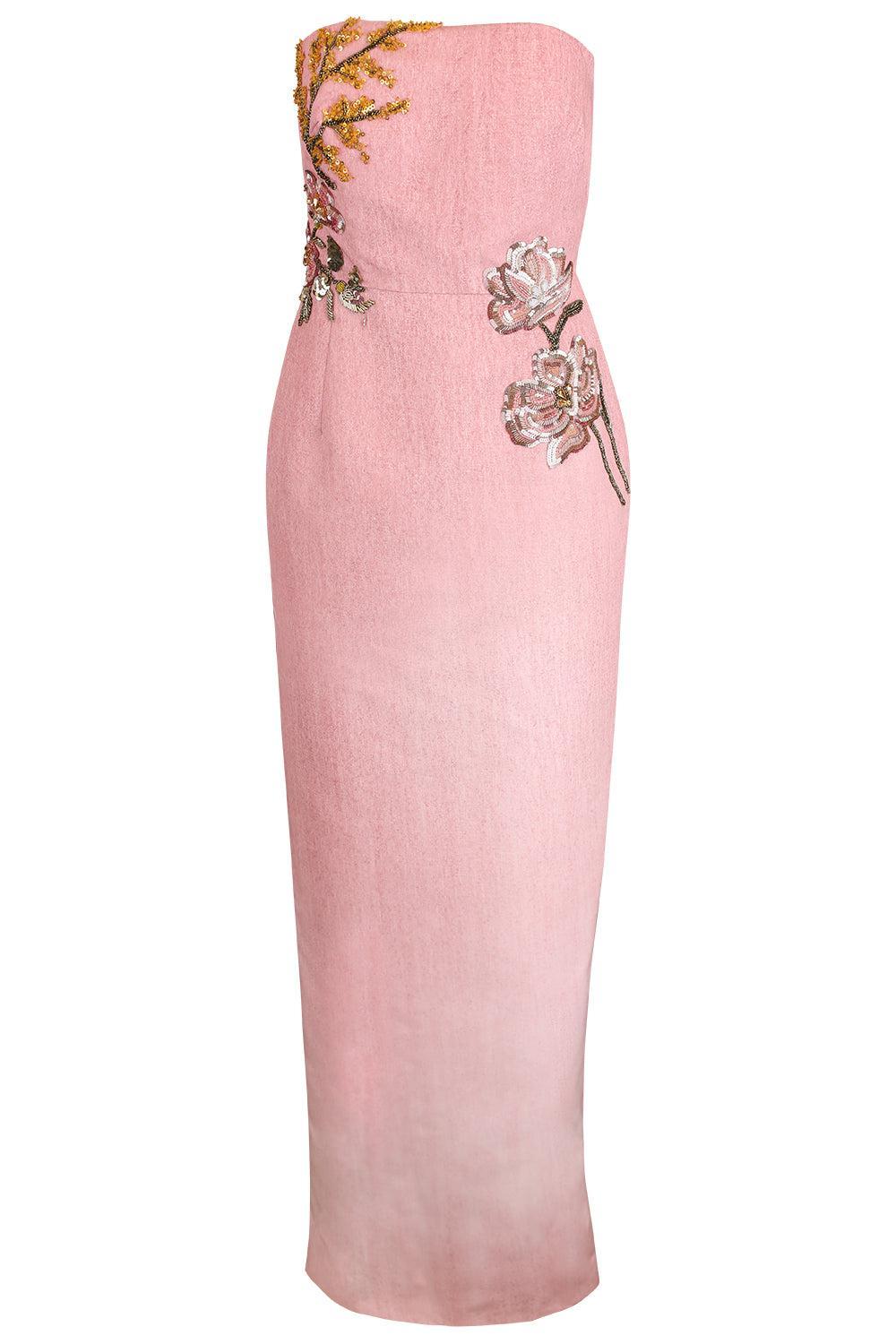  Beaded Floral Strapless Gown-PINK-4-CLOTHINGDRESSGOWN-OSCAR DE LA RENTA 